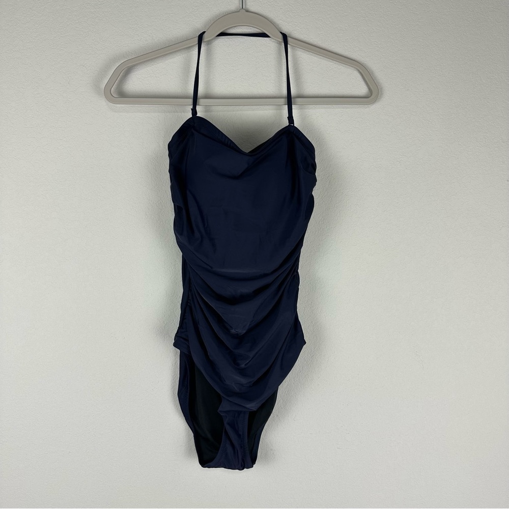 NEW J.Crew Navy Blue Gemma Ruched Bandeau Halter Strap One Piece Swim Swimsuit 6